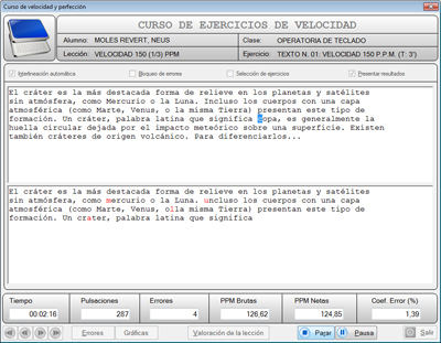 Pantalla principal del Curso de ejercicios de velocidad y perfección